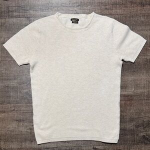 Massimo Dutti Cream Textured Short Sleeve Knit Tee